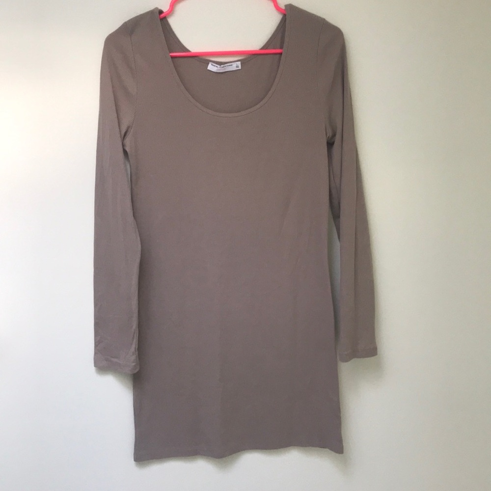 Nude Body Con Long Sleeve Dress